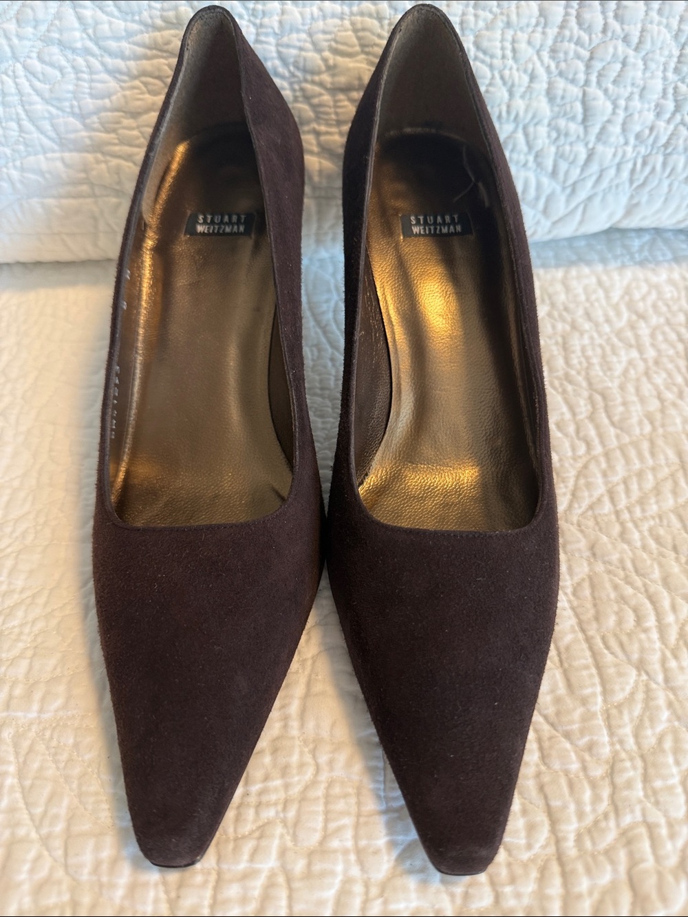 Stuart Weitzman Dark Brown Suede Pointed-Toe Pumps